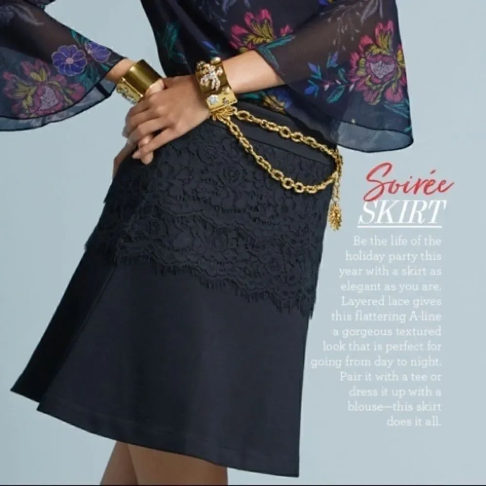 CAbi 3496 Black Soirée A-line skirt with lace detail